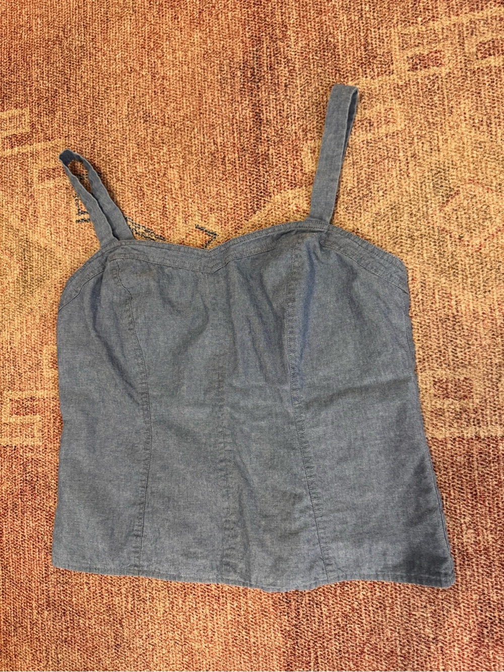 Loft fitted chambray cotton tank with ruched back size 8 like new